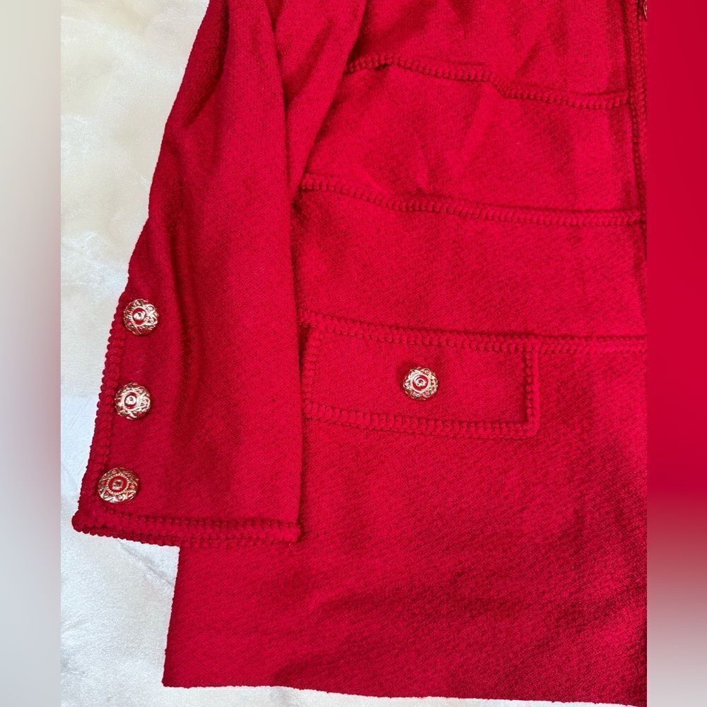 St. John Red Zip-Front Knit Jacket - Picture 2 of 11